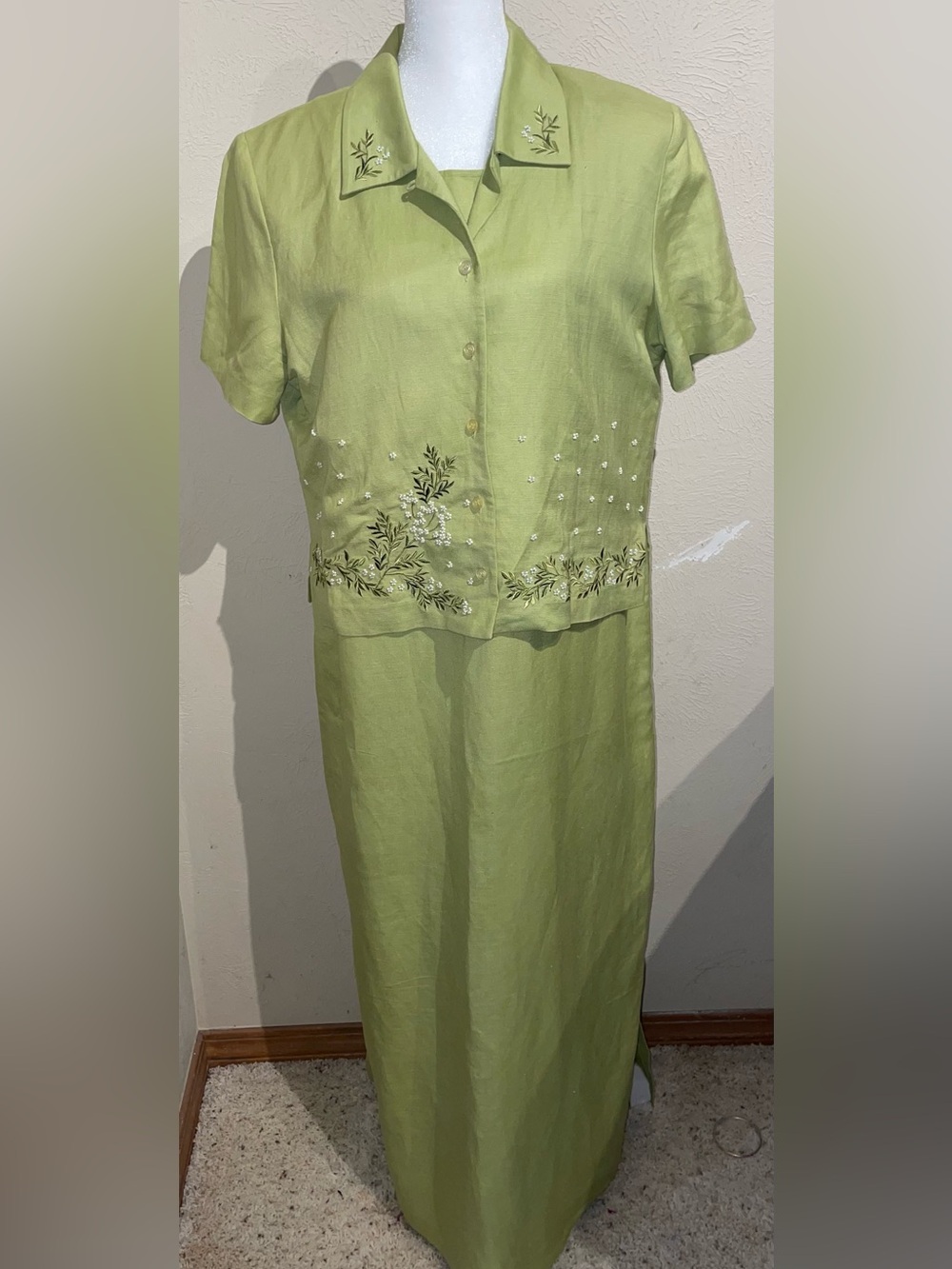 Positive Attitude Women’s Size 12P Green Linen Blend Dress Set Blazer Maxi 2Pc - Picture 6 of 12